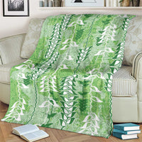 Green Hawaii Tapa Pattern Blanket With Heliconia Vintage Style