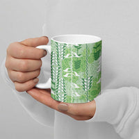 Green Hawaii Tapa Pattern Ceramic Mug With Heliconia Vintage Style