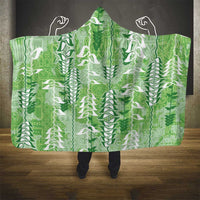Green Hawaii Tapa Pattern Hooded Blanket With Heliconia Vintage Style