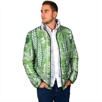 Green Hawaii Tapa Pattern Padded Jacket With Heliconia Vintage Style