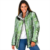 Green Hawaii Tapa Pattern Padded Jacket With Heliconia Vintage Style