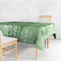 Green Hawaii Tapa Pattern Tablecloth With Heliconia Vintage Style