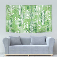 Green Hawaii Tapa Pattern Tapestry With Heliconia Vintage Style