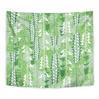 Green Hawaii Tapa Pattern Tapestry With Heliconia Vintage Style