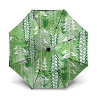 Green Hawaii Tapa Pattern Umbrella With Heliconia Vintage Style