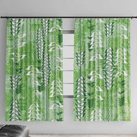 Green Hawaii Tapa Pattern Window Curtain With Heliconia Vintage Style