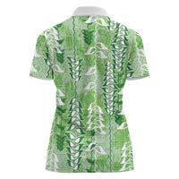 Green Hawaii Tapa Pattern Women Polo Shirt With Heliconia Vintage Style