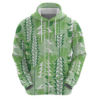Green Hawaii Tapa Pattern Zip Hoodie With Heliconia Vintage Style