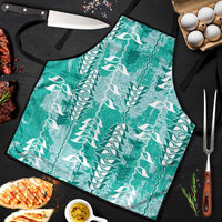 Teal Hawaii Tapa Pattern Apron With Heliconia Vintage Style