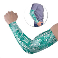Teal Hawaii Tapa Pattern Arm Sleeves With Heliconia Vintage Style