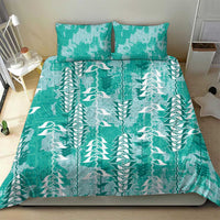 Teal Hawaii Tapa Pattern Bedding Set With Heliconia Vintage Style