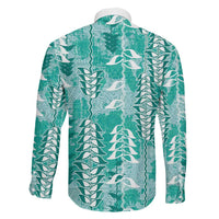 Teal Hawaii Tapa Pattern Family Matching Off Shoulder Short Dress and Hawaiian Shirt With Heliconia Vintage Style LT05 - Polynesian Pride
