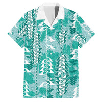 Teal Hawaii Tapa Pattern Family Matching Short Sleeve Bodycon Dress and Hawaiian Shirt With Heliconia Vintage Style LT05 Dad's Shirt - Short Sleeve Teal - Polynesian Pride
