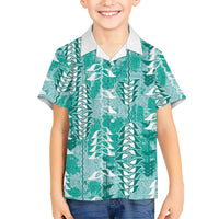 Teal Hawaii Tapa Pattern Hawaiian Shirt With Heliconia Vintage Style