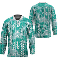 Teal Hawaii Tapa Pattern Hockey Jersey With Heliconia Vintage Style