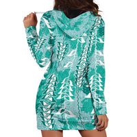 Teal Hawaii Tapa Pattern Hoodie Dress With Heliconia Vintage Style