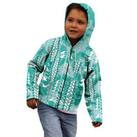 Teal Hawaii Tapa Pattern Kid Hoodie With Heliconia Vintage Style