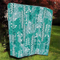 Teal Hawaii Tapa Pattern Quilt With Heliconia Vintage Style