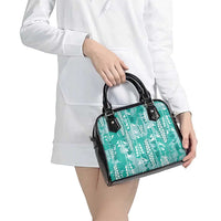 Teal Hawaii Tapa Pattern Shoulder Handbag With Heliconia Vintage Style