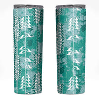 Teal Hawaii Tapa Pattern Skinny Tumbler With Heliconia Vintage Style