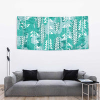 Teal Hawaii Tapa Pattern Tapestry With Heliconia Vintage Style
