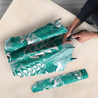 Teal Hawaii Tapa Pattern Umbrella With Heliconia Vintage Style