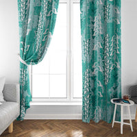 Teal Hawaii Tapa Pattern Window Curtain With Heliconia Vintage Style