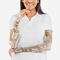 Beige Hawaii Tapa Pattern Arm Sleeves With Heliconia Vintage Style