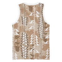 Beige Hawaii Tapa Pattern Basketball Jersey With Heliconia Vintage Style