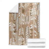 Beige Hawaii Tapa Pattern Blanket With Heliconia Vintage Style
