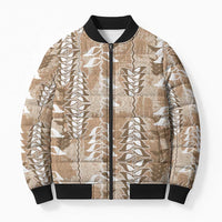 Beige Hawaii Tapa Pattern Bomber Puffer Jacket With Heliconia Vintage Style