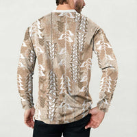 Beige Hawaii Tapa Pattern Button Sweatshirt With Heliconia Vintage Style