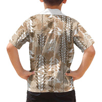 Beige Hawaii Tapa Pattern Family Matching Long Sleeve Bodycon Dress and Hawaiian Shirt With Heliconia Vintage Style LT05 - Polynesian Pride