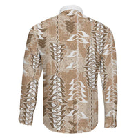 Beige Hawaii Tapa Pattern Family Matching Long Sleeve Bodycon Dress and Hawaiian Shirt With Heliconia Vintage Style LT05 - Polynesian Pride