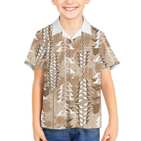 Beige Hawaii Tapa Pattern Family Matching Long Sleeve Bodycon Dress and Hawaiian Shirt With Heliconia Vintage Style LT05 Son's Shirt Beige - Polynesian Pride