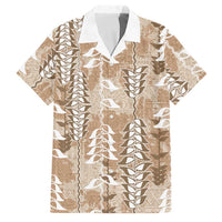 Beige Hawaii Tapa Pattern Family Matching Off Shoulder Maxi Dress and Hawaiian Shirt With Heliconia Vintage Style LT05 Dad's Shirt - Short Sleeve Beige - Polynesian Pride