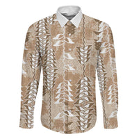 Beige Hawaii Tapa Pattern Family Matching Tank Maxi Dress and Hawaiian Shirt With Heliconia Vintage Style LT05 Dad's Shirt - Long Sleeve Beige - Polynesian Pride