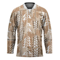Beige Hawaii Tapa Pattern Hockey Jersey With Heliconia Vintage Style