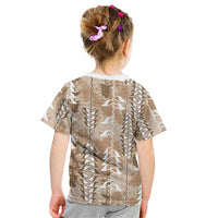 Beige Hawaii Tapa Pattern Kid T Shirt With Heliconia Vintage Style