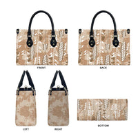 Beige Hawaii Tapa Pattern Leather Bag With Heliconia Vintage Style