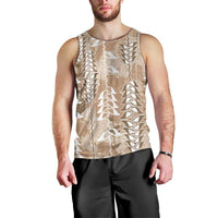 Beige Hawaii Tapa Pattern Men Tank Top With Heliconia Vintage Style