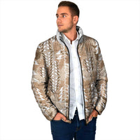 Beige Hawaii Tapa Pattern Padded Jacket With Heliconia Vintage Style