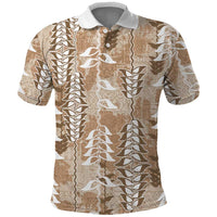 Beige Hawaii Tapa Pattern Polo Shirt With Heliconia Vintage Style