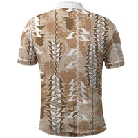 Beige Hawaii Tapa Pattern Polo Shirt With Heliconia Vintage Style