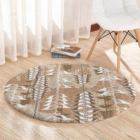 Beige Hawaii Tapa Pattern Round Carpet With Heliconia Vintage Style