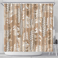 Beige Hawaii Tapa Pattern Shower Curtain With Heliconia Vintage Style