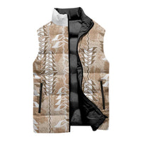 Beige Hawaii Tapa Pattern Sleeveless Puffer Jacket With Heliconia Vintage Style