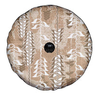 Beige Hawaii Tapa Pattern Spare Tire Cover With Heliconia Vintage Style