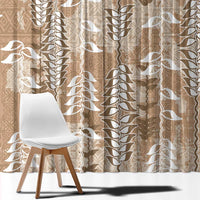 Beige Hawaii Tapa Pattern Window Curtain With Heliconia Vintage Style