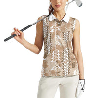 Beige Hawaii Tapa Pattern Women Sleeveless Polo Shirt With Heliconia Vintage Style